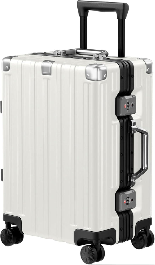 Krute Carry On Luggage Noble TSA Airline Approved Suitcase with Spinner Wheels 20 Inch White