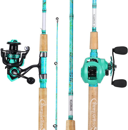 Sougayilang Fishing Rod and Reel Combo, 2-Piece 5-Foot 6-Inch Graphite & Fiberglass Rod, Durable and Strong, Quickset Anti-Reverse Fishing Reel (1Pack/2Pack)
