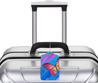 2 Pack Luggage Tag for Suitcase, Cute Unique Leather Suitcase Tags Identifiers with Privacy Name Address Labels & Durable Steel Loop for Women Men Travel