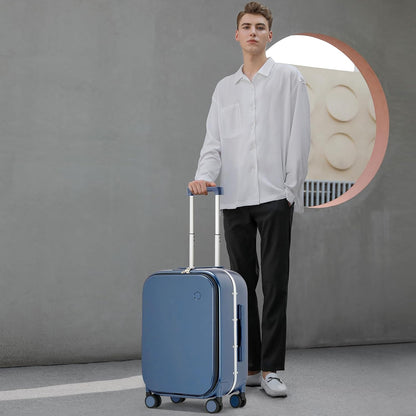 mixi Carry On Luggage, 20'' Suitcase with Front Laptop Pocket, Travel Rolling Luggage Aluminum Frame PC Hardside with Spinner Wheels & TSA Lock and Cover - Sapphire Blue