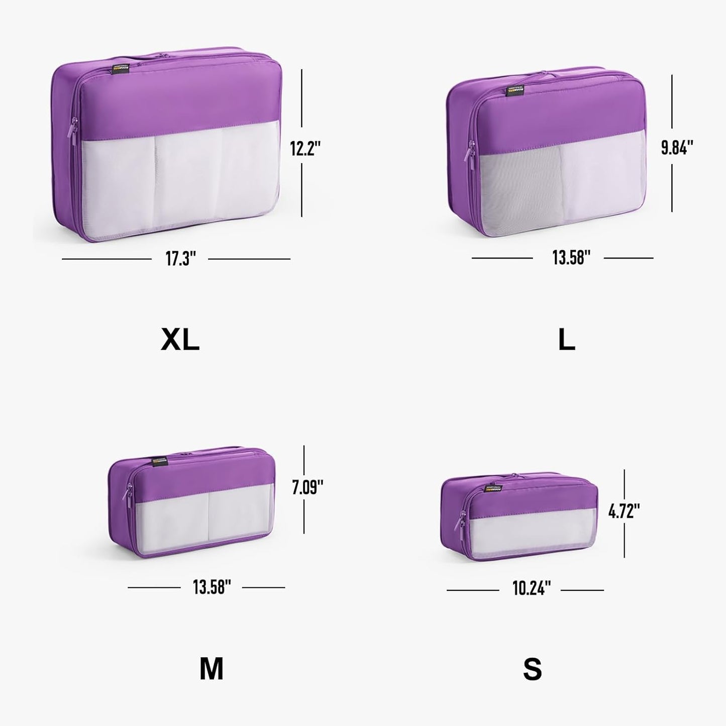 4 Set Compression Packing Cubes for Travel, Suitcases and Backpack Space Saving Organizers (Bright Purple)