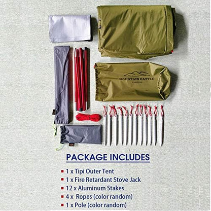 4 Persons 5lb Lightweight Tipi Hot Tents with Stove Jack, 7'3" Standing Room, Teepee Tent for Hunting Family Team Backpacking Camping Hiking