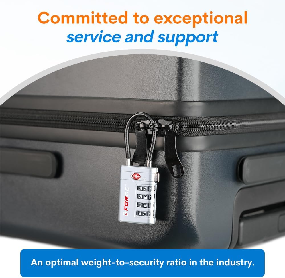 Forge TSA Approved Luggage Locks 4 Digit Combination TSA Travel Locks with TSA008, Open Alert Indicator, Zinc Alloy Body for Luggage, Suitcase, Backpack, and More. 4 Color 4 Locks.