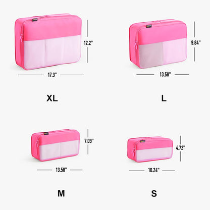 4 Set Compression Packing Cubes for Travel, Suitcases and Backpack Space Saving Organizers (Pink)