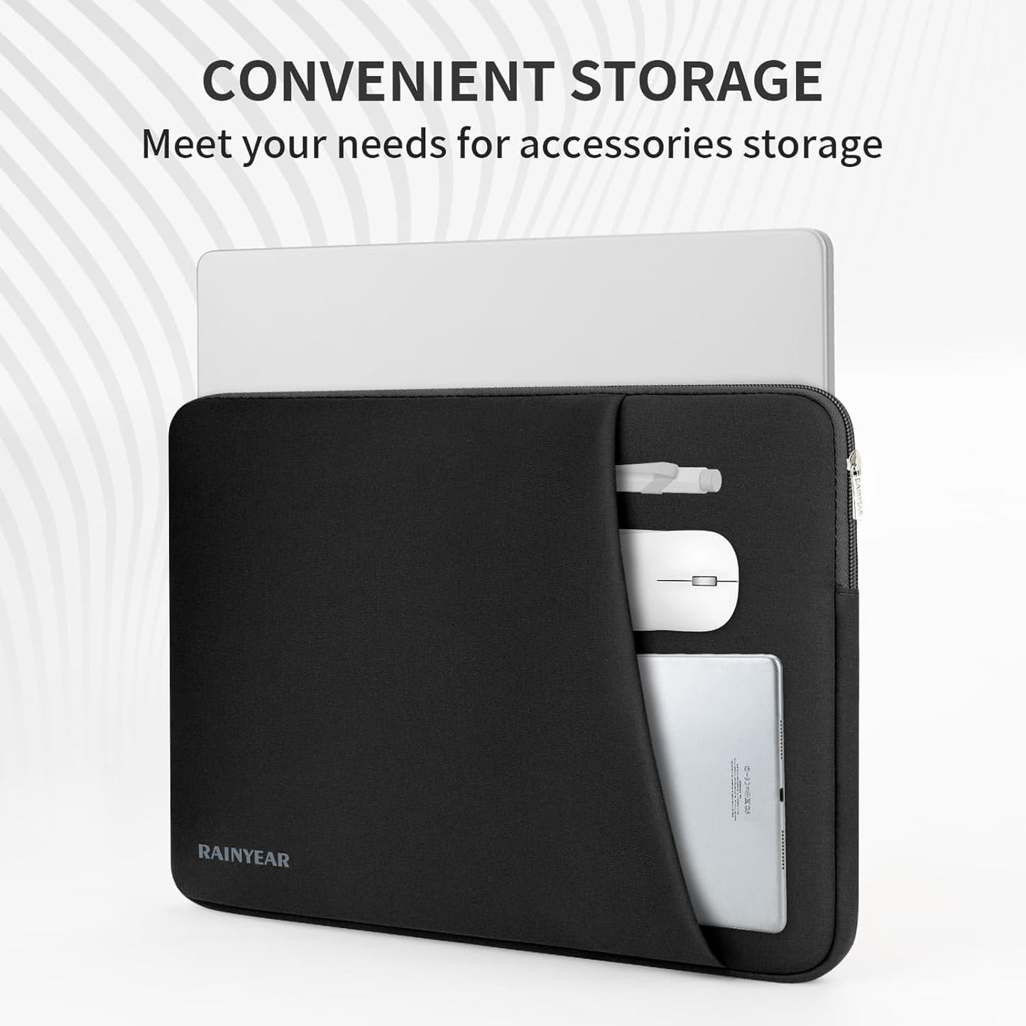 RAINYEAR Laptop Sleeve Case with Front Pocket, 11-13 Inch Protective Portable Case with Front Pocket, Briefcase Laptop Bag Cover Compatible with MacBook Air/Pro, HP, Dell, Lenovo, Acer, Black