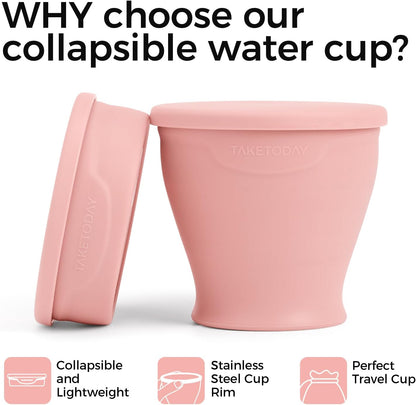 TakeToday Collapsible Travel Cup - Silicone Foldable Water Cup, BPA-Free with Lid & Waterproof Bag - Drinking Cup Set for Camping, Outdoors & International Travel（8 Oz, Lowcountry Peach）