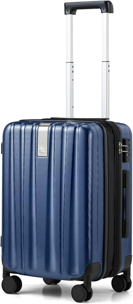 Hanke 20 Inch Expandable Carry on Luggage 22x14x9 Airline Approved Lightweight PC Hard Shell Suitcases with Wheels Travel Luggage Rolling Suitcase Travel Luggage Bag for Weekender(Dark Blue)