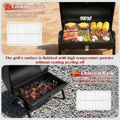 HaSteeL Portable Charcoal Grill for Outdoor Barbecue, Small for 1-3 People