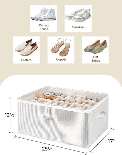 StorageWorks Shoe Organizer for Closet, Fits up to 24 Pairs, Shoe Cubby Storage Containers with Adjustable Dividers and Clear Cover, Gray and White Stripes