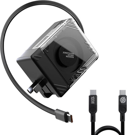 Nillkin FlexLine 65W for Retractable Wall Charger(GaN6), Dual-Port with 28.7in Retractable USB C Cable + 39.3in USB C Cable(Extra), iPhone Charger, MacBook, iPad, Samsung, Fast Charger - Black