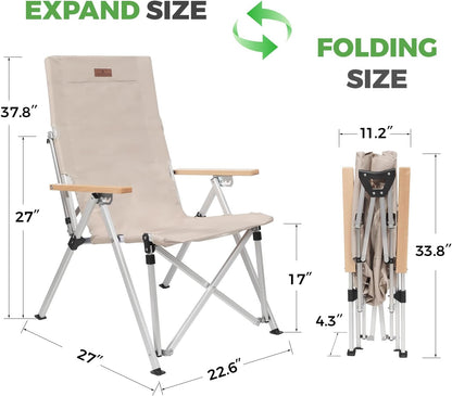 Folding Camping Chair Portable Chairs for Adults Adjustable High Back Outdoor Comfortable Chair with Storage Bag