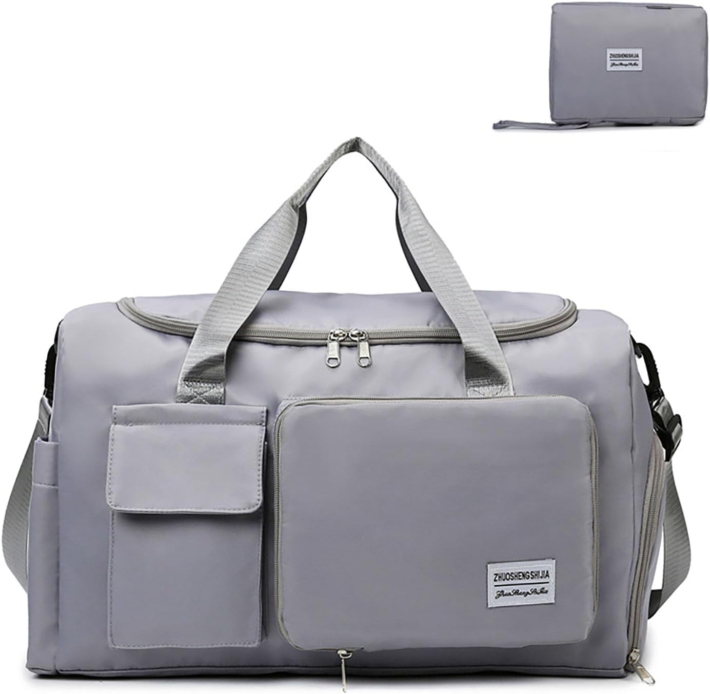 Multipurpose 20L Foldable Duffel Bag Gym Yoga Bag Carry-On Shopping Sack Travel Organizer Cabin Bag Sundry Package Wet&Dry Compartment (Gery)