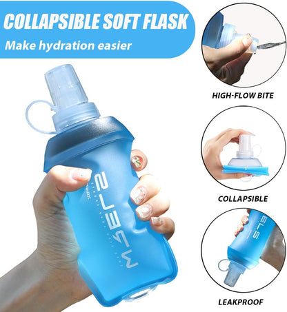 200ml/350ml/500ml Collapsible Soft Flask,BPA Free Folding Soft Water Bottle with Hanging Ring,Lightweight TPU Hydration Flask for Running Marathon Cycling Hiking