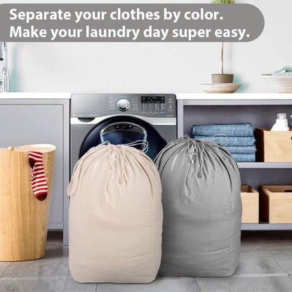 MCleanPin Washable Laundry Bags with Handles,140L Dirty Clothes Storage for College Dorm or Travel, Laundry Liner Fit Most Laundry Hamper or Basket,2 Pack (Beige & Grey)