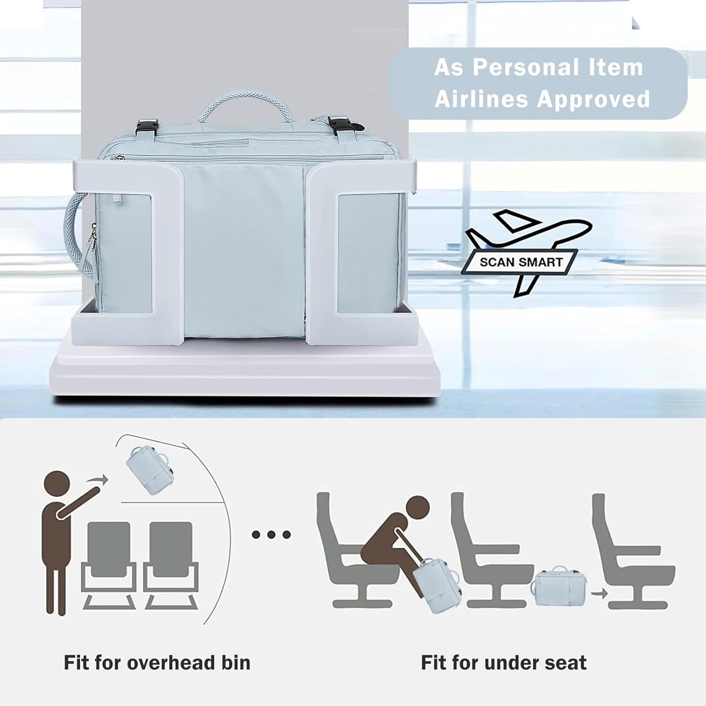 Hanples Large Travel Backpack for Women, 40L Carry on Luggage Backpack, 17 Inch Laptop Backpack with USB Charging Port, Waterproof Casual Bag Gift for Men with 2 Toiletry Bags (Light Blue)