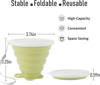 JBER Silicone Collapsible Travel Cup, Silicone Folding Camping Cup with Lids Expandable Drinking Cup for Outdoor Hiking Travel