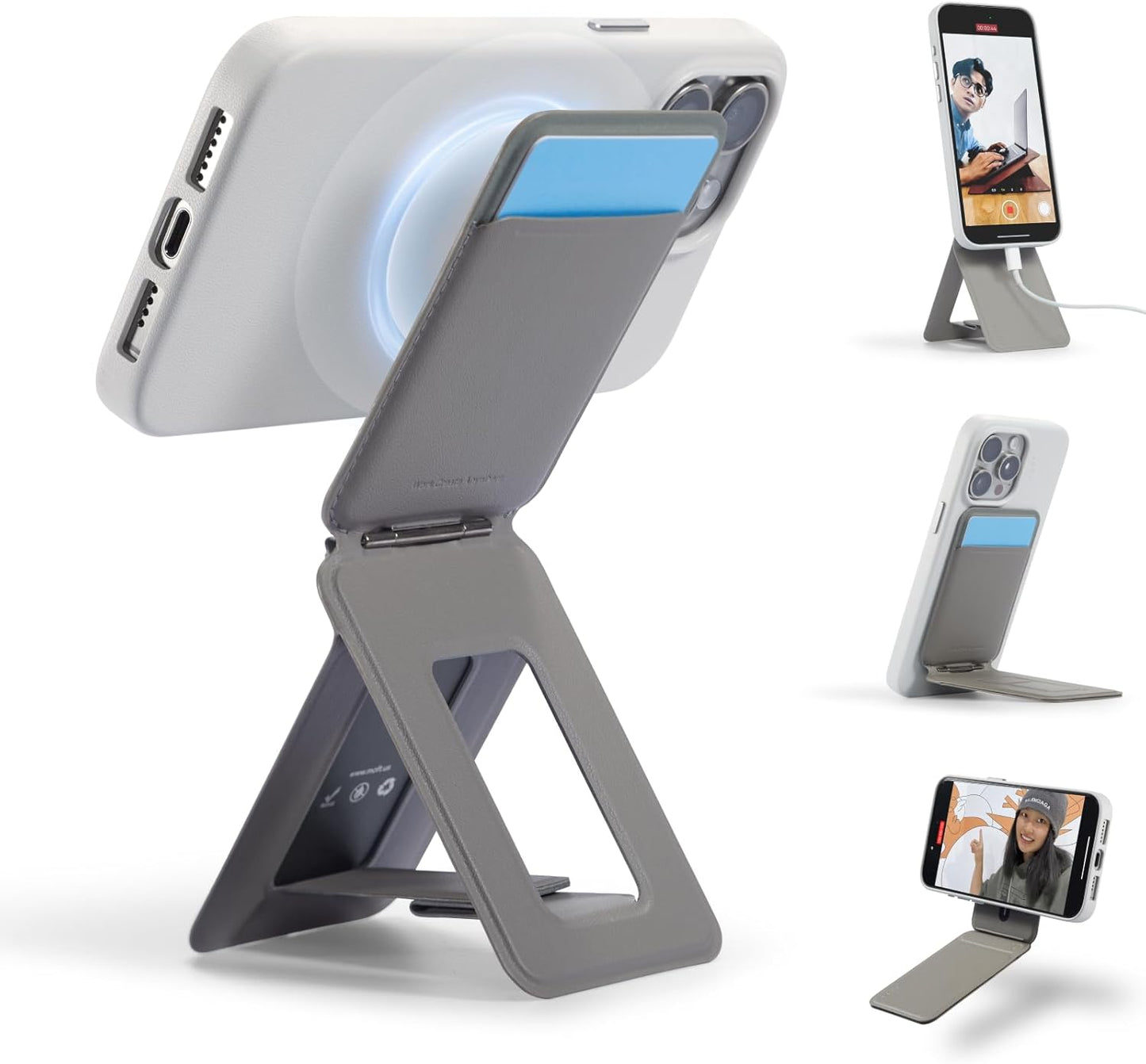 MOFT Phone Tripod Wallet for iPhone, Mulit-Angles, Lightweight & Portable Phone Stand, MOVAS Vegan Leather Magnetic Wallet, Strong Magnets, NFC Card Holder,Travel Essential, Taupe (with Card Slot)