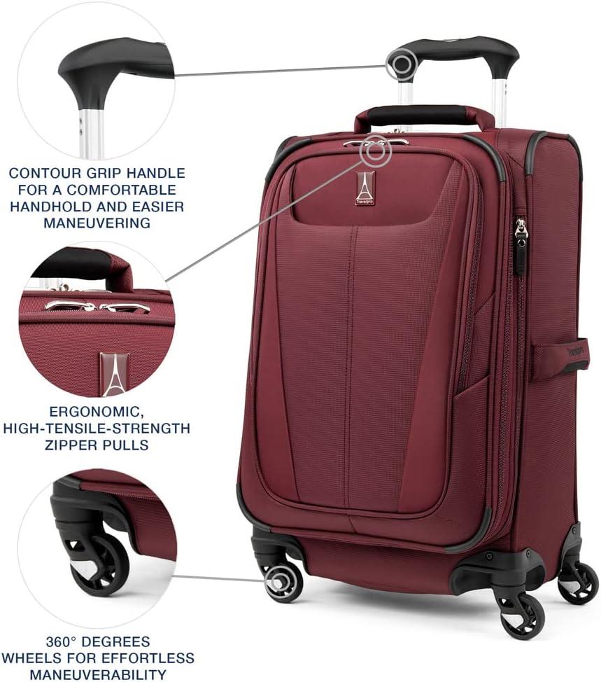 Travelpro Maxlite 5 Softside Expandable Carry-On Luggage with Spinner Wheels, Lightweight, 21-Inch —Burgundy