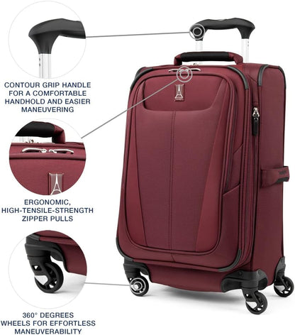 Travelpro Maxlite 5 Softside Expandable Carry-On Luggage with Spinner Wheels, Lightweight, 21-Inch —Burgundy