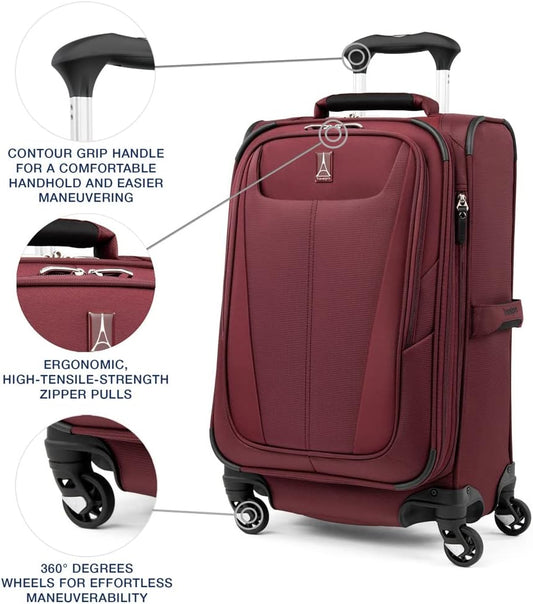 Travelpro Maxlite 5 Softside Expandable Carry-On Luggage with Spinner Wheels, Lightweight, 21-Inch —Burgundy