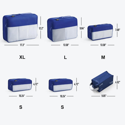 6 Set Compression Packing Cubes for Travel Essentials, Luggage Organizers for Suitcases (Dark Blue)
