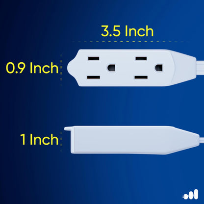 Maximm Cable 1 Ft 360° Rotating Flat Plug Extension Cord/Wire, 16 AWG Multi 3 Outlet Extension Wire, 3 Prong Grounded Wire - White - UL Certified