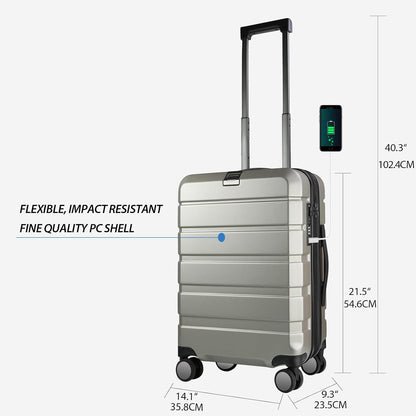 KROSER Hardside Expandable Carry On Luggage with Spinner Wheels & Built-in TSA Lock, Durable Suitcase Rolling Luggage with USB Port, Carry-On 20-Inch Champagne