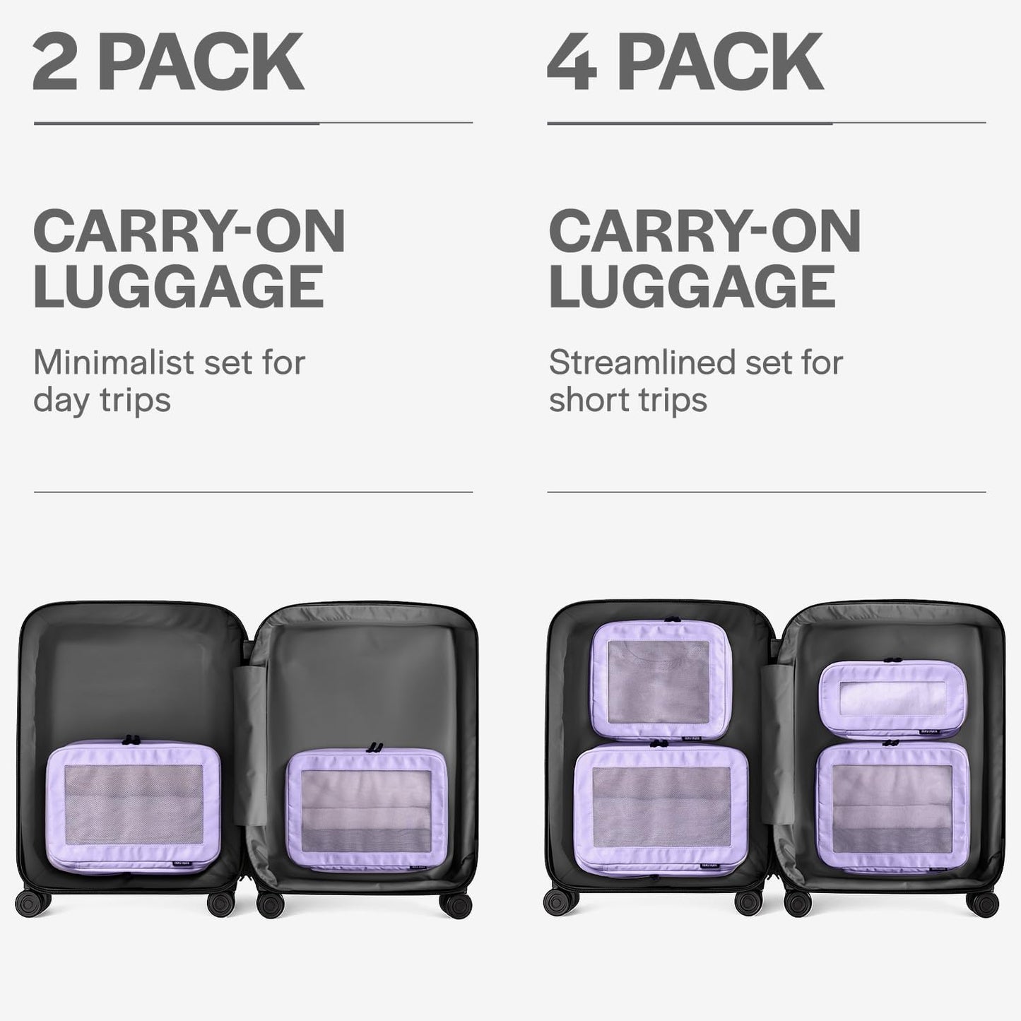 Compression Packing Cubes for Travel - Luggage Organizer Bags - Double Zipper Packing Cubes for Suitcases (2-Pack, Purple)