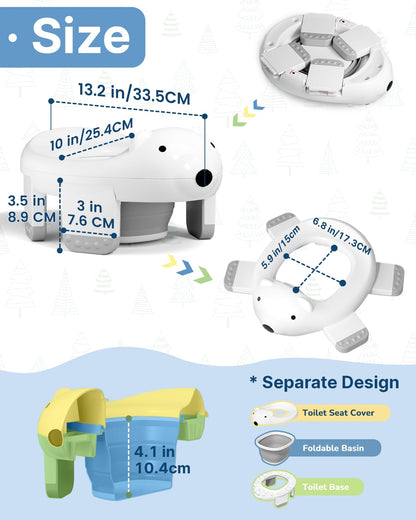 2 In 1 Portable Potty Seat, Travel Potty Seat for Toddlers with Safety Locks, Complete with Training Charts, Storage Bag and Liner Bags, 12 Months+(1 Pack)