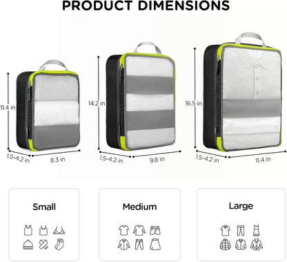 Cipway Mesh Compression Packing Cubes, Ultralight See Through Luggage Organizer Bags, Travel Essentials for Carry on Suitcase （3Pcs,Black）