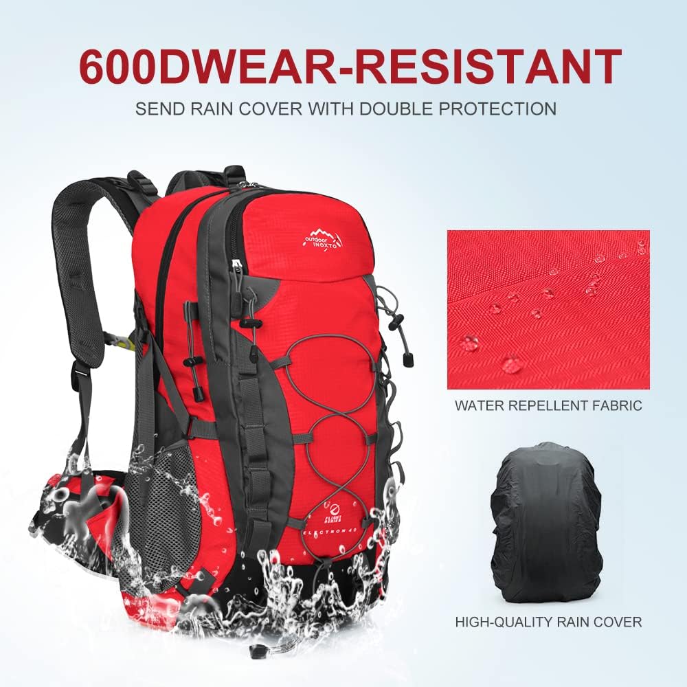 INOXTO lightweight Hiking Backpack 35L/40L Hiking Daypack with Waterproof Rain Cover for Travel Camping Outdoor Men and Women