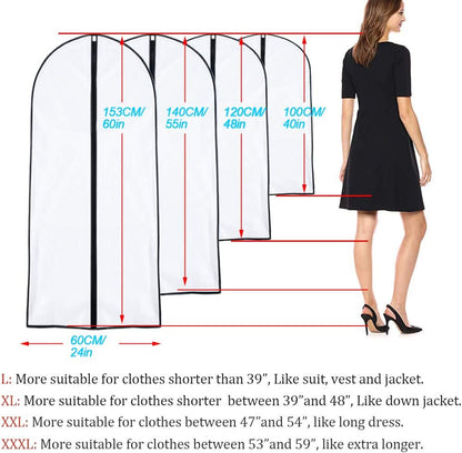 Garment Bags for Hanging Clothes 24'' x 55 '' (Set of 6) Transparent Lightweight Breathable Coat Covers for Closet with Study Full Zipper for Long Dress Clothes Storage [Upgraded Version]