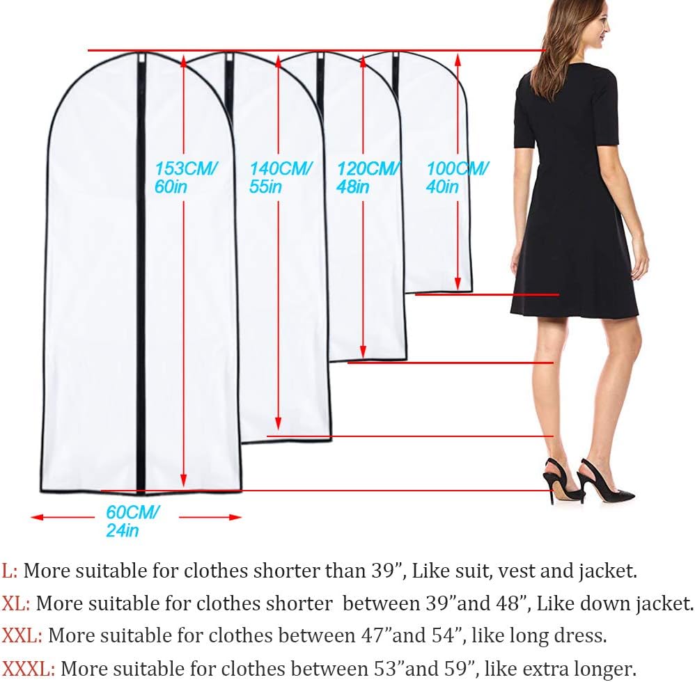 Garment Bags for Hanging Clothes 24'' x 40'' (Set of 6) suit bags for closet storage Covers for Closet with Study Full Zipper for Jacket Storage Clothes and Travel