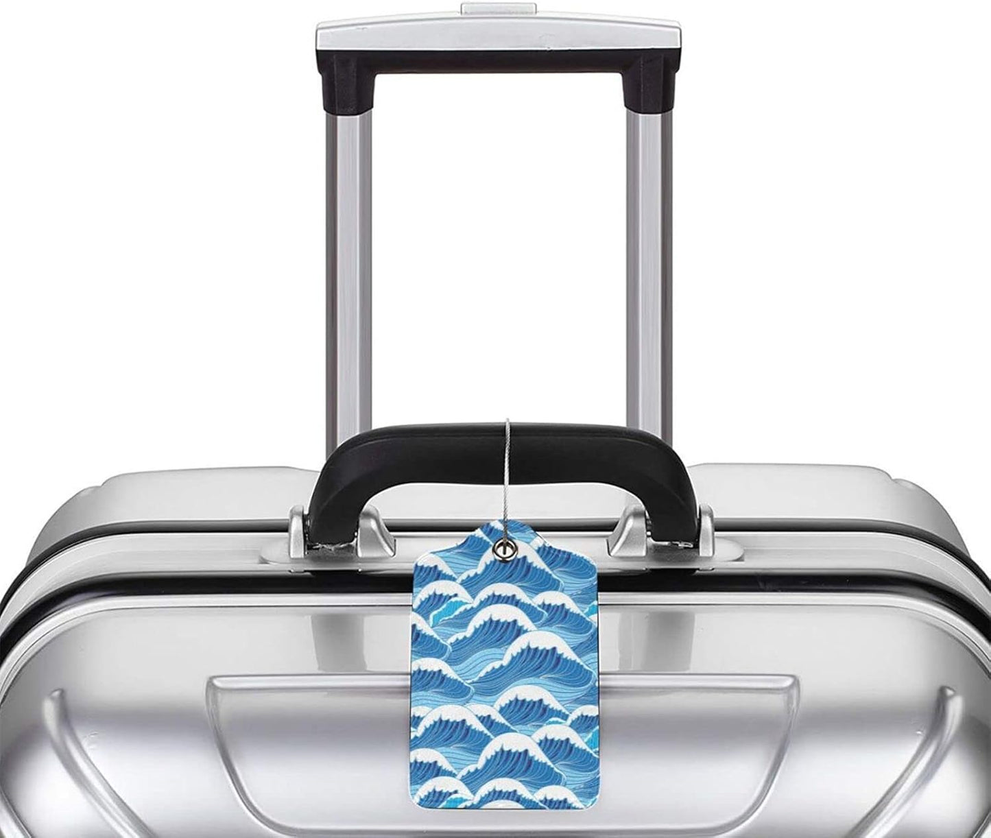 2PC Cartoon Waves Luggage Tag, Cute Blue Sublimation Printed Travel Suitcase Baggage Identifiers Tags for Women Men Kids Honeymoon Wedding Gift