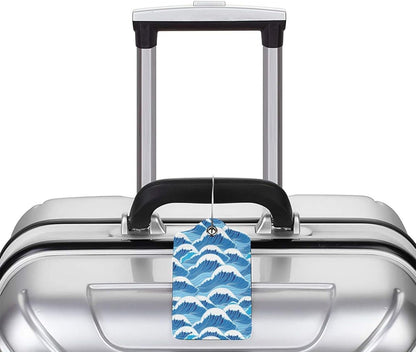 2PC Cartoon Waves Luggage Tag, Cute Blue Sublimation Printed Travel Suitcase Baggage Identifiers Tags for Women Men Kids Honeymoon Wedding Gift