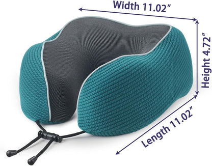 napfun Neck Pillow for Traveling, Upgraded Travel Neck Pillow for Airplane 100% Pure Memory Foam Travel Pillow for Flight Headrest Sleep, Portable Plane Accessories, Teal Set, Medium (120-200LB)