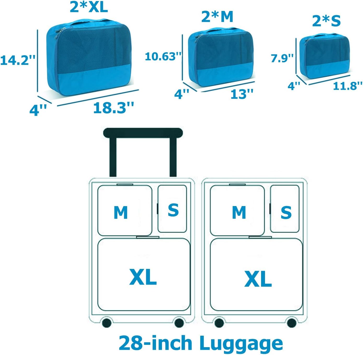 DoubleTrip Extra Large Packing Cubes for Travel Suitcase Organizer - Fit 28inch Luggage Set of 6 with 3 Sizes Travel Cubes Space Saver Baggage Bag
