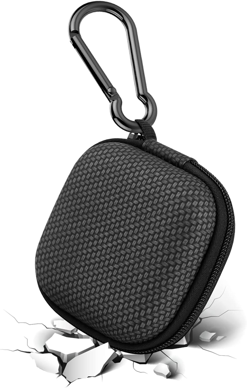 Earbud Case Hard EVA Earphone Carrying Case Cell Phone Accessories Storage Bag with Carabiner for Airpods Headset Earphone Flash Drive Charging Cable Key Wall Charger USB Adapter Cable (Black 1Pack)