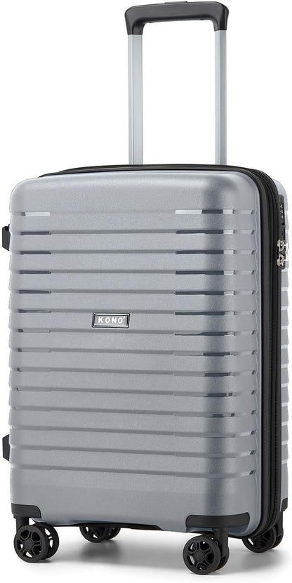 Kono 20 Inch Expandable Carry On Luggage with Spinner Wheels, Durable Hardside Luggage with Hidden Cup Holder, Lightweight Hard Shell Carry On Suitcase Airline Approved with TSA Lock(Light Grey)