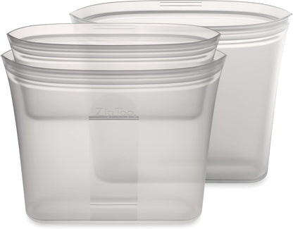 Zip Top Reusable Food Storage Bags | 3 Bag Set [Gray] - 2 Sandwich, 1 Snack | Silicone Meal Prep Container | Microwave, Dishwasher and Freezer Safe | Made in the USA