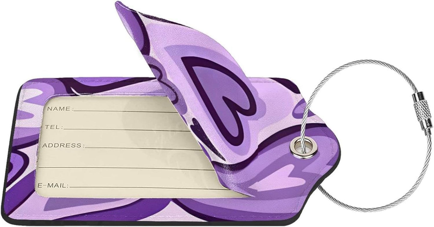 Set of 2 Luggage Tag for Suitcases Tie dye PU Leather Luggage Tag with Full Back Privacy Name ID Card Fun Laggage Tags