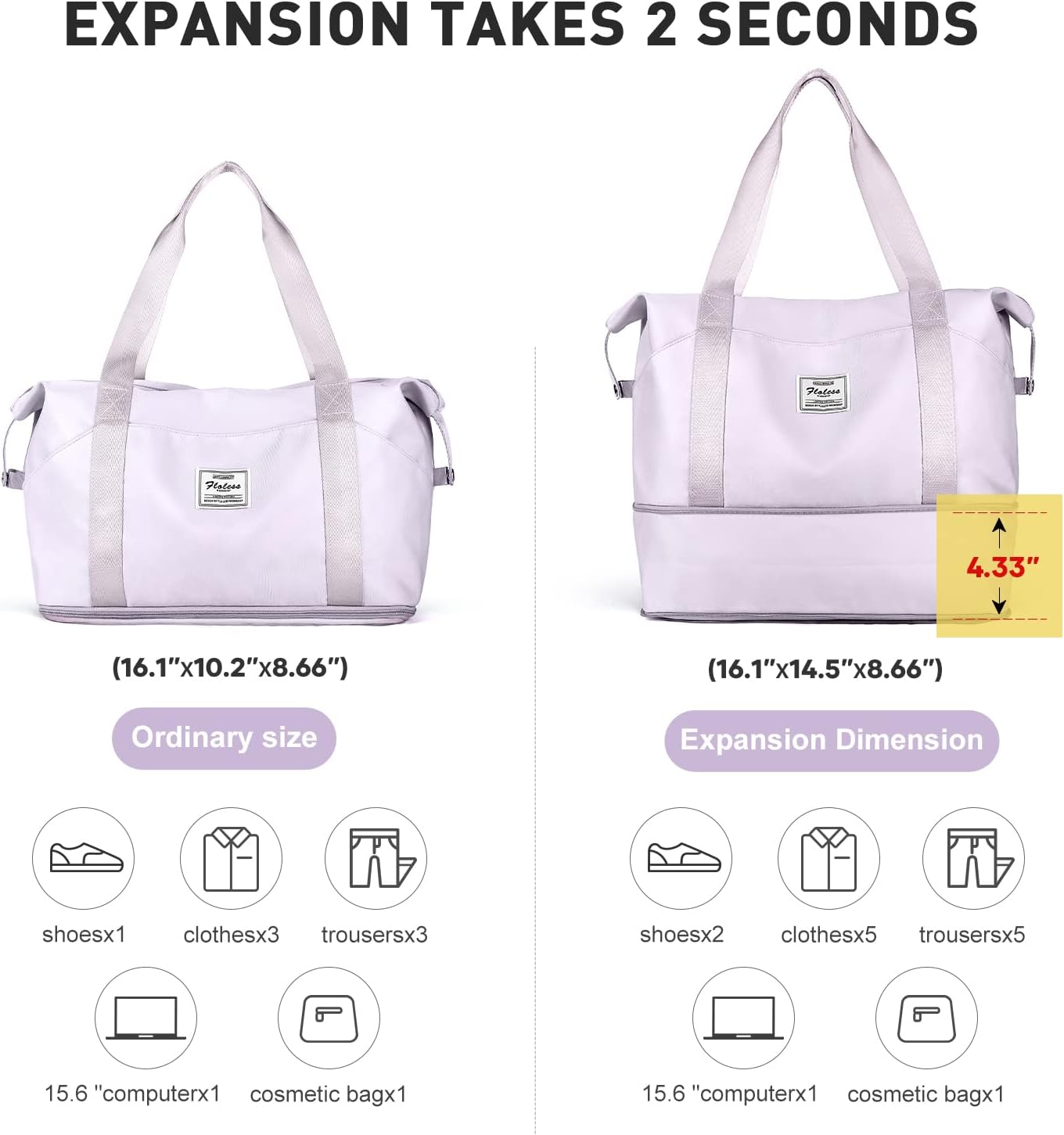 Travel Duffel Bag, Sports Tote Gym Bag, Shoulder Weekender Overnight Bag for Women