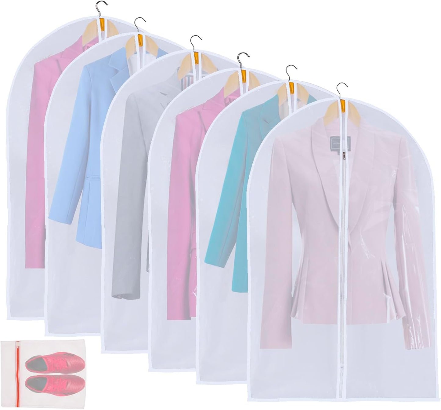 36" Women Suit Bags, Garment Bags For Hanging Clothes, Plastic Garment Bags for Closet Storage, Suit Cover Bags with Zipper for Short Coats, Jackets, Shirts 24"x36"/ 6 Pack (24" x 36" 6 Pack)
