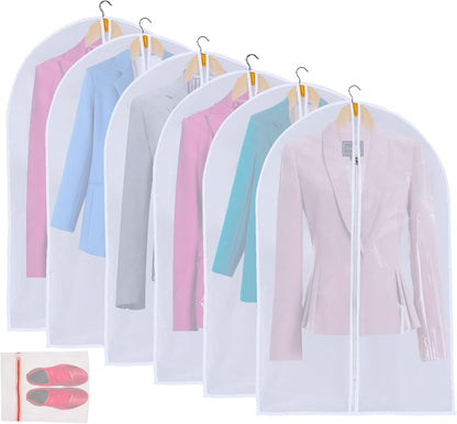 36" Women Suit Bags, Garment Bags For Hanging Clothes, Plastic Garment Bags for Closet Storage, Suit Cover Bags with Zipper for Short Coats, Jackets, Shirts 24"x36"/ 6 Pack (24" x 36" 6 Pack)