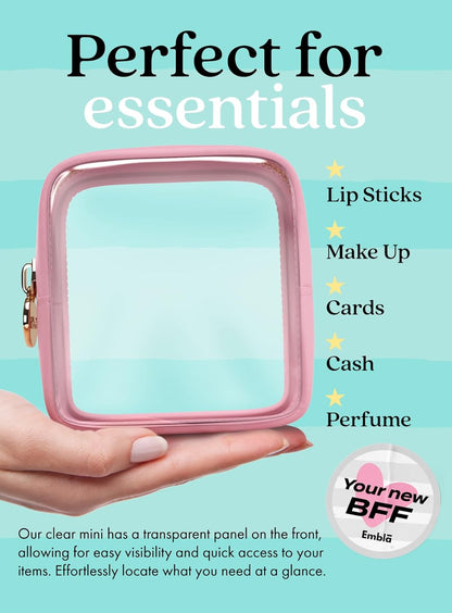 Clear Makeup Bag Zipper Pouch, Transparent Cosmetic Case Organizer, TSA Approved Travel Toiletry Case, Travel Accessories Essentials Makeup Tote for Women, Mini Cute Make up Bag for Purse - Flamingo