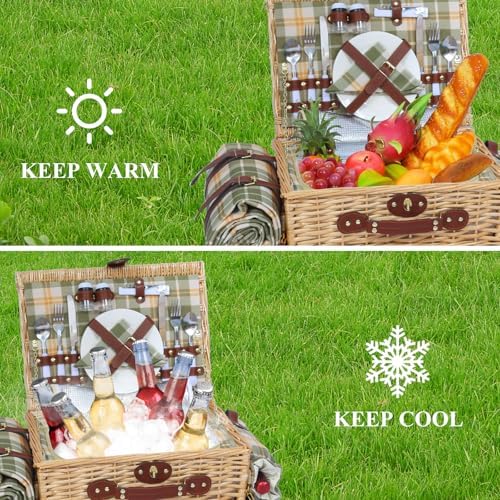 Picnic Basket for 2 with Blanket and Wine Pouch for Couples