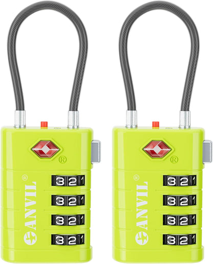 ANVIL 4 Digit Luggage Locks, TSA Locks for Luggage, Advanced TSA008 core, Alert Indicator for Your Travel Lock, Suitcase Lock. (2, Grass Green)