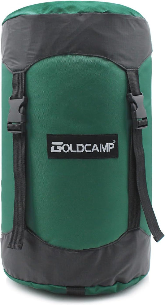 GoldCamp compression stuff sack for Ultralight sleeping bag, space saving gear with dust flap,18L/30L/43L/49L/65L Compression Stuff Sack, Waterproof, Camping, Travel, Outdoor, Backpacking(Green, M)