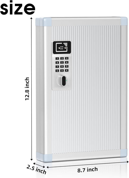 24 Slots Key Box Wall Mount with Code, Key Lock Box with Combination, Key Storage Box with Key Hooks & Tags & Lables, 8.45" x 2.55" x 13" (Silver-Code Lock, 24 Keys)