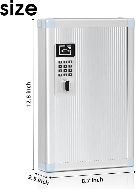 24 Slots Key Box Wall Mount with Code, Key Lock Box with Combination, Key Storage Box with Key Hooks & Tags & Lables, 8.45" x 2.55" x 13" (Silver-Code Lock, 24 Keys)